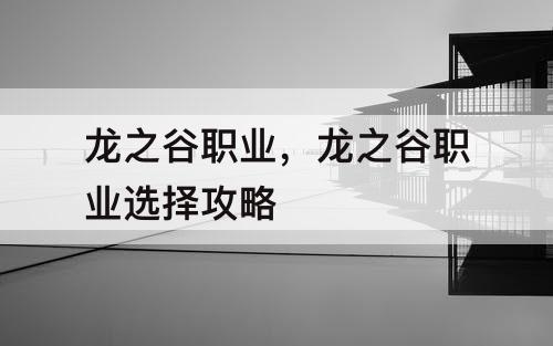 龙之谷职业，龙之谷职业选择攻略