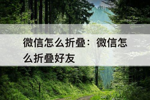 微信怎么折叠：微信怎么折叠好友