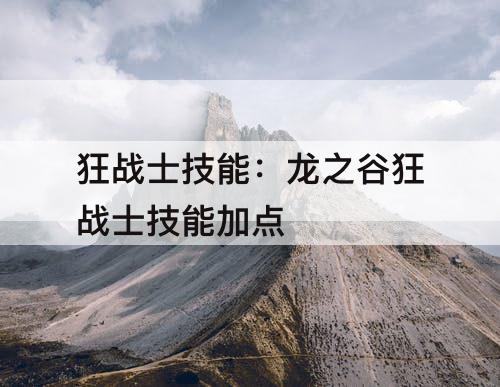 狂战士技能：龙之谷狂战士技能加点