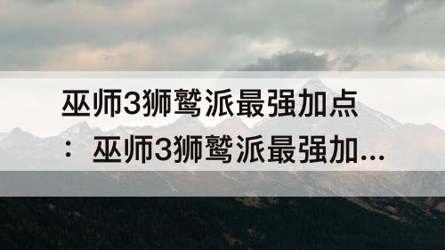 巫师3狮鹫派最强加点：巫师3狮鹫派最强加点
