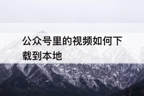 公众号里的视频如何下载到本地