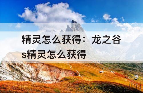 精灵怎么获得：龙之谷s精灵怎么获得