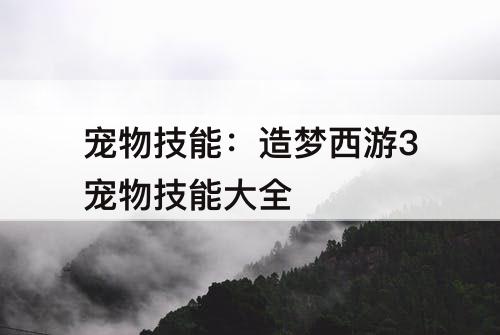 宠物技能：造梦西游3宠物技能大全