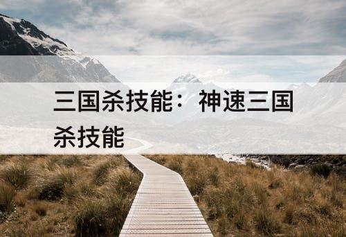 三国杀技能：神速三国杀技能