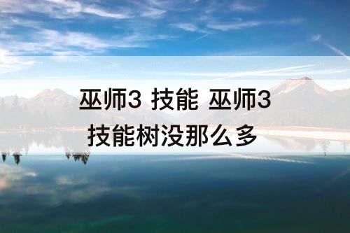 巫师3 技能 巫师3 技能树没那么多
