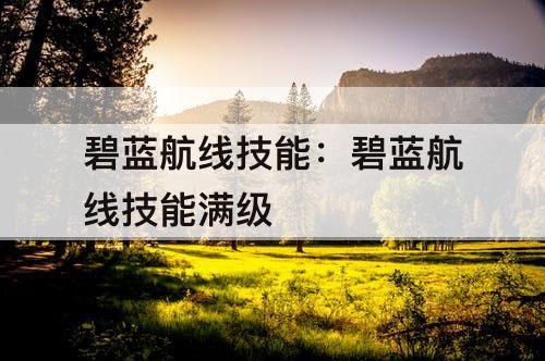 碧蓝航线技能：碧蓝航线技能满级
