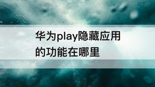 华为play隐藏应用的功能在哪里