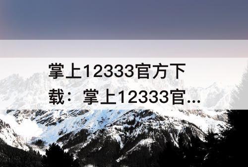 掌上12333官方下载：掌上12333官方下载app社保认证