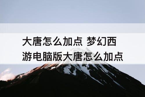 大唐怎么加点 梦幻西游电脑版大唐怎么加点