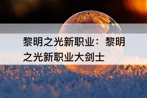 黎明之光新职业：黎明之光新职业大剑士