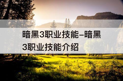 暗黑3职业技能-暗黑3职业技能介绍