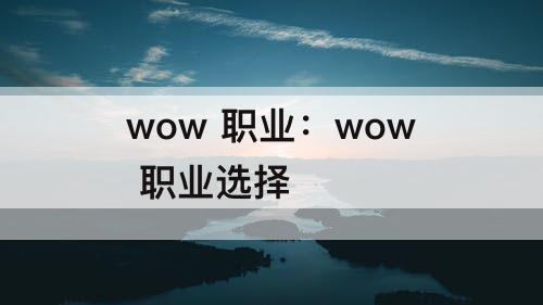 wow 职业：wow 职业选择