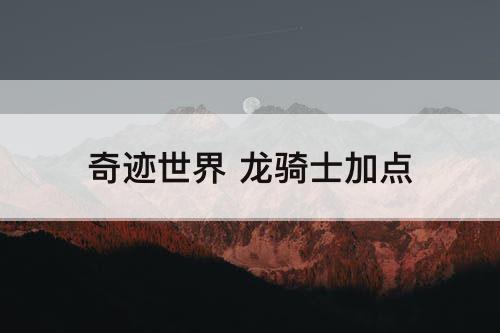 奇迹世界 龙骑士加点