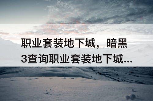 职业套装地下城，暗黑3查询职业套装地下城88