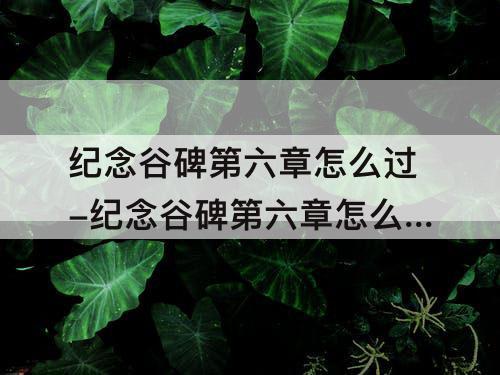 纪念谷碑第六章怎么过-纪念谷碑第六章怎么过攻略教程
