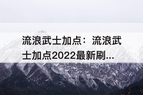 流浪武士加点：流浪武士加点2022最新刷图加点