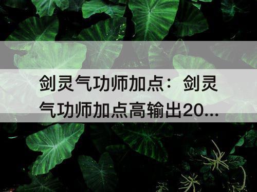 剑灵气功师加点：剑灵气功师加点高输出2014