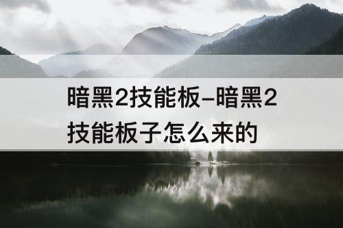 暗黑2技能板-暗黑2技能板子怎么来的