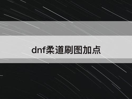 dnf柔道刷图加点