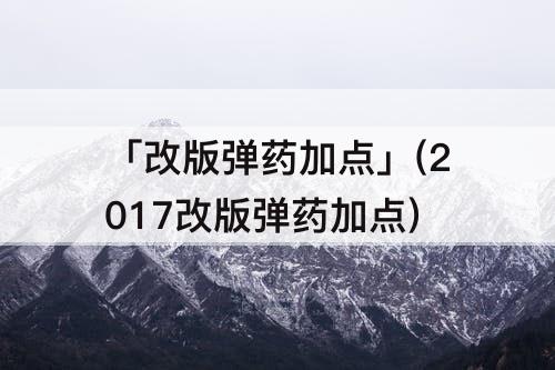 「改版弹药加点」(2017改版弹药加点)