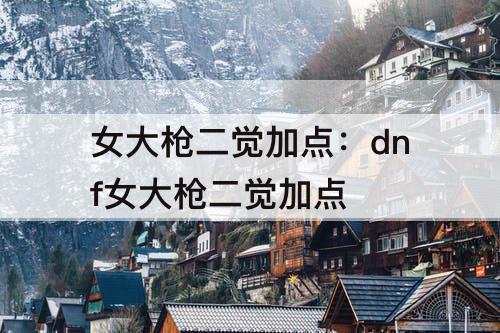 女大枪二觉加点：dnf女大枪二觉加点