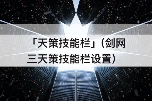 「天策技能栏」(剑网三天策技能栏设置)