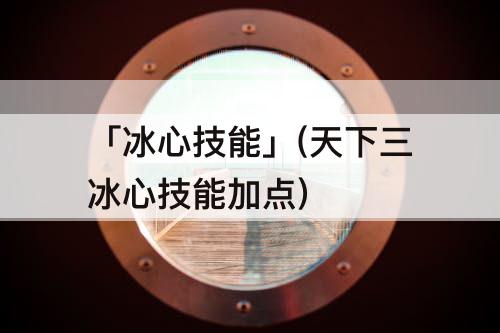 「冰心技能」(天下三冰心技能加点)