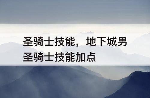 圣骑士技能，地下城男圣骑士技能加点