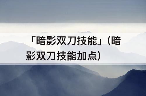 「暗影双刀技能」(暗影双刀技能加点)