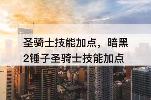 圣骑士技能加点，暗黑2锤子圣骑士技能加点