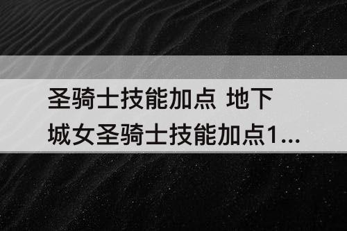 圣骑士技能加点 地下城女圣骑士技能加点100级
