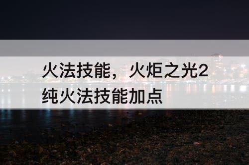 火法技能，火炬之光2纯火法技能加点