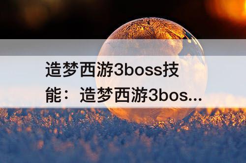 造梦西游3boss技能：造梦西游3boss技能用变速齿轮