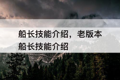 船长技能介绍，老版本船长技能介绍