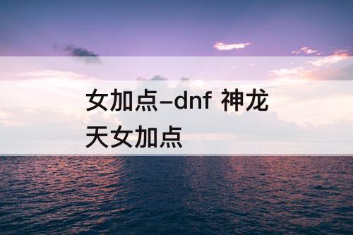 女加点-dnf 神龙天女加点