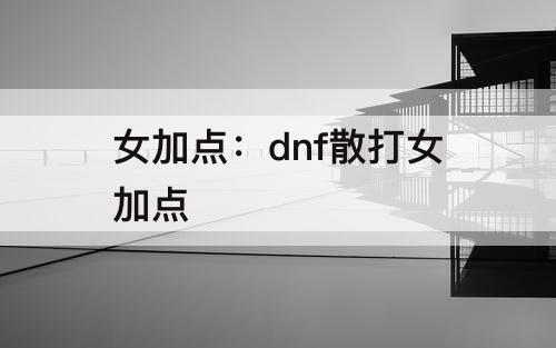 女加点：dnf散打女加点